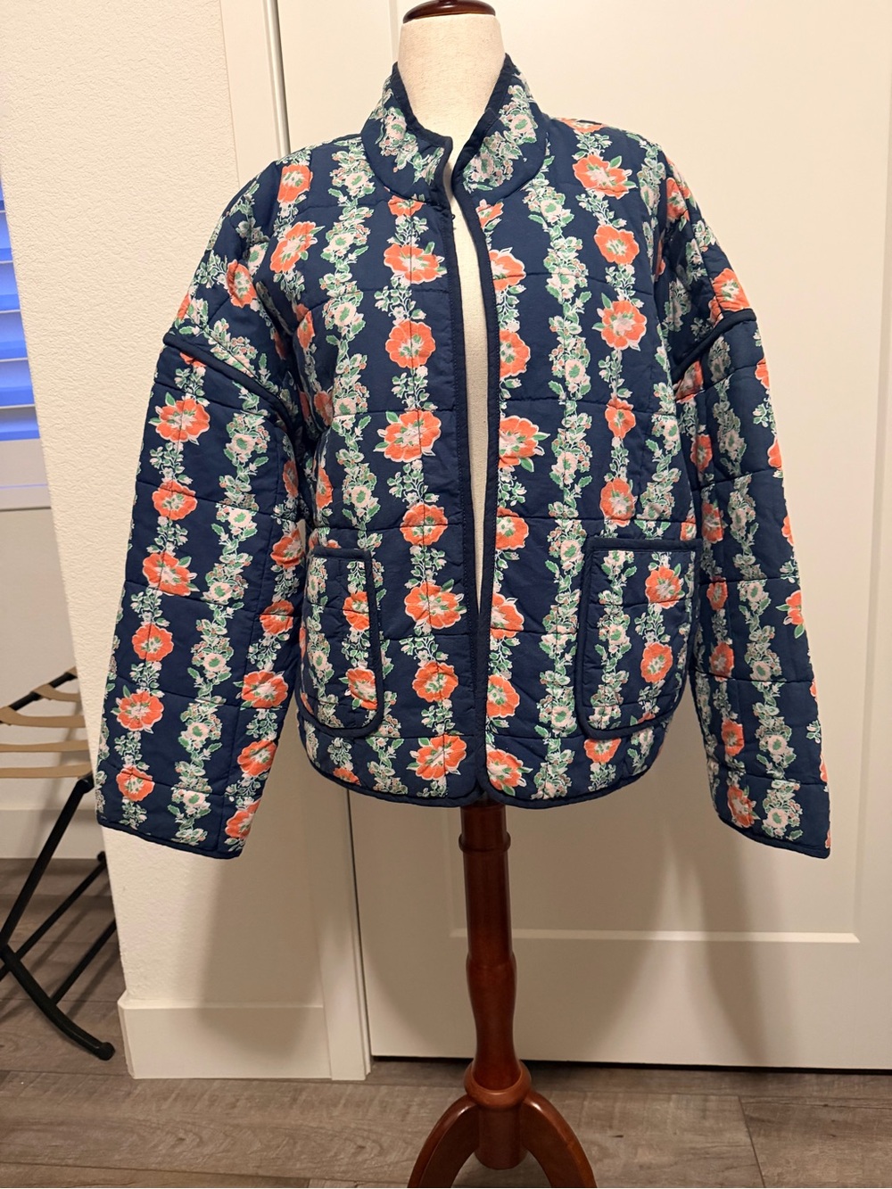 NWT Free People Chloe Quilted Navy Floral Jacket